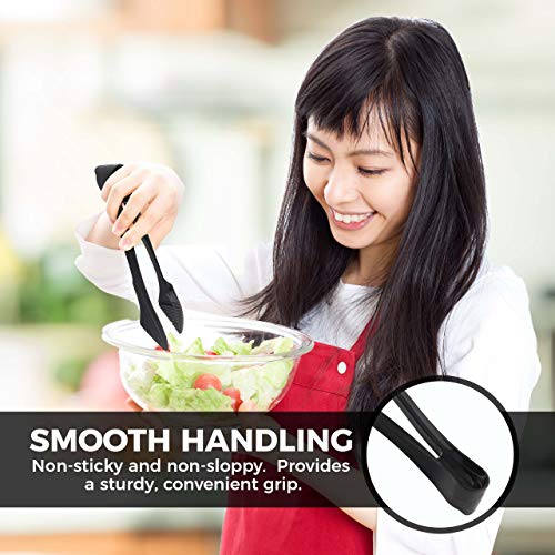 [12 Pack] Plastic Serving Tongs, 8.5 Inch Heavy Duty Disposable Utility Tongs (Black) - Thumbnail 3