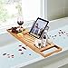 LANGRIA Bathtub Caddy Wood Bamboo Bath Tray with Wine and Book Holder Extending Sides Non-Slip Rubber Base, HIGH-Class, Natural Bamboo Color