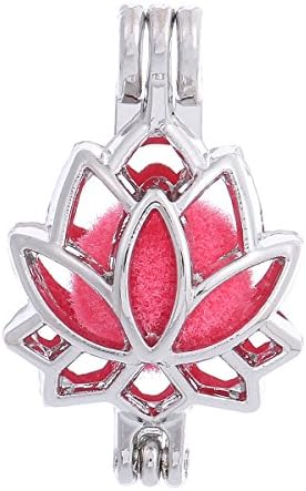 THREE FISH 10pcs Pearl Cage Bright Silver Beads Cage Locket Pendant Jewelry Making--For Oyster Pearls, Essential Oil Diffuser, Fun Gifts. (Lotus)