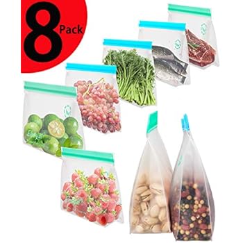 Reusable Sandwich Bags, Upgrade Stand Up Ziplock Food Storage Bags, Lunch Bag, Snack Bag, BPA FREE Freezer Bag for Food Organization, 4 Large Reusable Storage Bags, 4 Medium Sandwich Bags