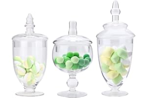 STELLA BAICØ Set of 3 Apothecary Jar Glass, Glass Apothecary Jars with Lids, Clear Candy Jars for Candy Buffet, Decorative Jar for Display, Party and Wedding, Elegant Candy Canisters Set