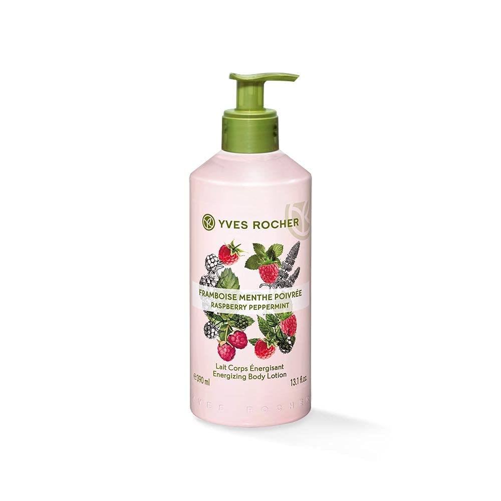 Yves Rocher Les Plaisirs Nature Body Milk Raspberry Peppermint, New Energy with Moisturising Body Milk, 1 x Pump Bottle 390 ml