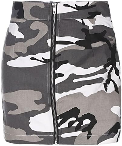 Padory Zipper High Waist Mini Skirt Camouflage Sexy Short Printed Short Denim Skirts (Medium)