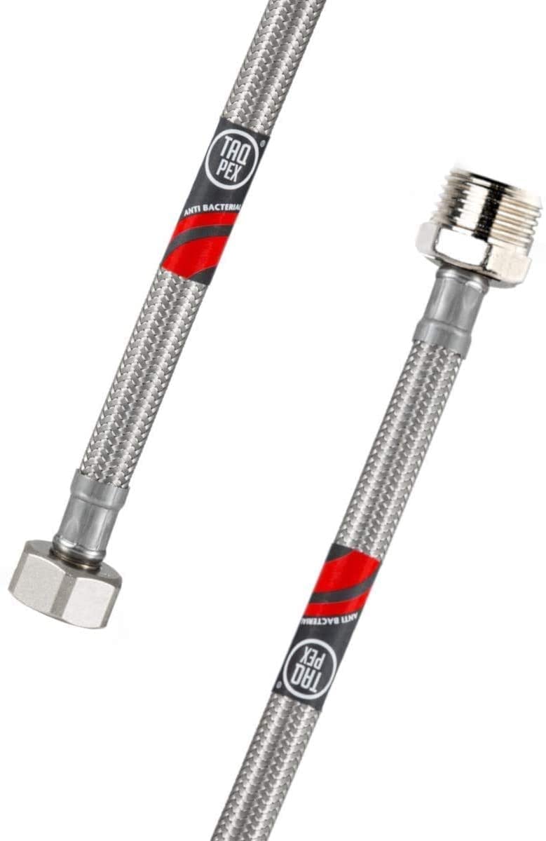 DVGW tested flexible hose 3/8 inch nut x 3/8 inch male thread water connection hose extension, tap hose with seals. angle valve hose extension for tap (length: 500 mm)