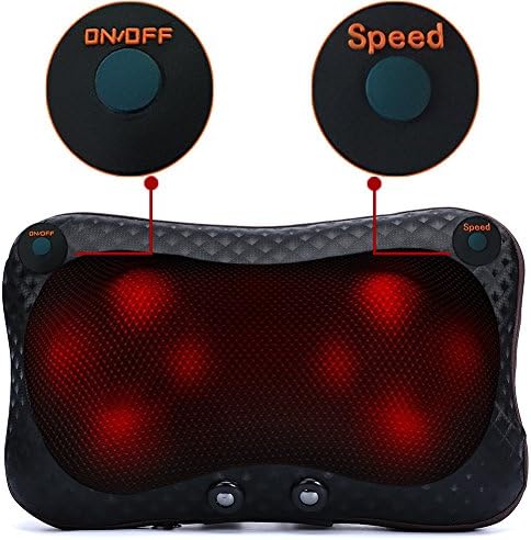 Shiatsu Deep Kneading Massager Pillow, Double Button Adjustable Speed Electric Massage Pillow Relax Neck Sooth Shoulder Relieve Back Pain for Office Cars and Home(Black)