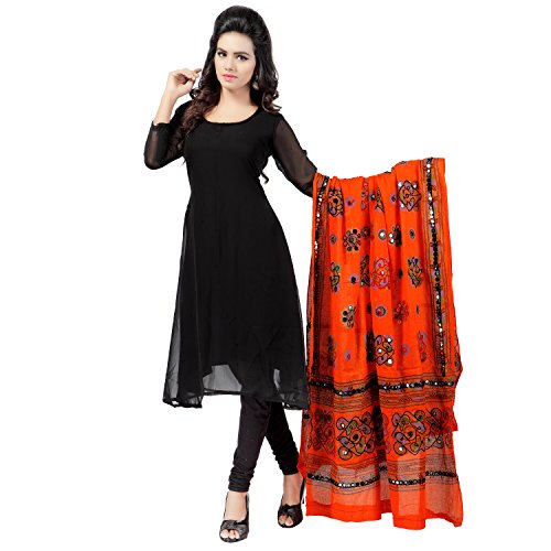 Banjara Women's Cotton Stoles & Dupattas Kutchi Chakachak Free Size Tangy Orange