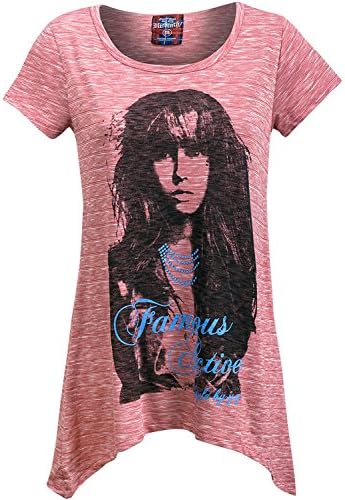 Women's Lady Print to Front with Burn Out Effect and Hanky Hem Tunic Top T-Shirt