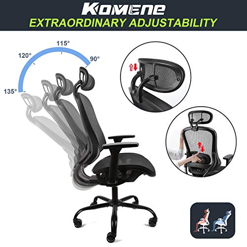 Komene Ergonomic Office Desk Chair Adjustable Backrest and Headrest