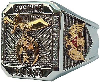 Shriners Scotish Rite 32 Degree Masonic Ring White and Yellow 18k Gold Plated 40 Grams Double Eagle Ring Unique Handcrafted BR-27 (12)