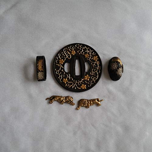 Japanese sword (SEPPA-HABAKI-ITO) gold-plating Copper 54-65 Menuki Fuchi-Kashira Tsuba