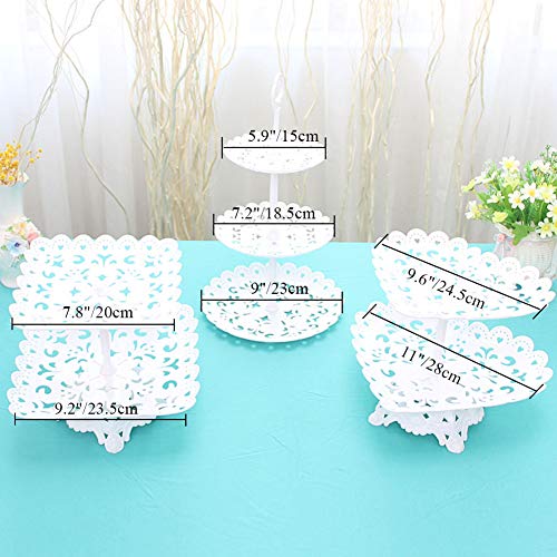 Dessert Stand Set of 3 Pieces Includes 3 Tier 2 Tiers Square/Heart/Round Cupcake Holder Plate Tray for Wedding Birthday Party Fruits Desserts Candy Bar Display White