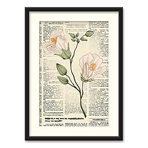 Black Paper Framed Canvas Wall Art for Living Room, Bedroom Animals or Plants Pop Up Vintage Newspaper Backgroud Canvas Prints for Home Decoration Ready to Hanging - 23x31 inches