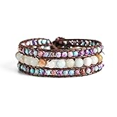 YGLINE Boho Handmade Natural Stone Bead 3 Row Wide Wrap Wrist Statment Bracelet Jewelry Collection