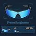 TOREGE Polarized Sports Sunglasses for Men Women Cycling Running Driving TR033(Black&Black Tips&Blue Lens)