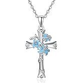 Lmoneta Cross Necklace for Women Lily/Daisy Birth Flower Jewelry Religious Christian Christmas Gifts for Women Wife Mom Grandma Girlfriend Her