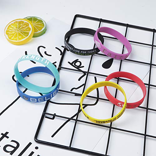 SAILIMUE 12 Pcs Inspirational Silicone Rubber Bracelets for Men Women Wristbands Positive Energy with Motivational Saying Bracelets Set Sports Wristbands - Thumbnail 5