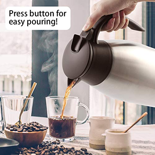 TOMAKEIT Stainless Steel Coffee Thermal Carafe - 2 Litre Double Walled Insulated Vacuum Flask - 24 Hour Heat Retention 68 Oz for Coffee or Tea(Sliver) - Thumbnail 4