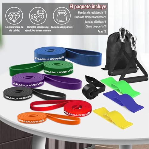 GALASALA 15 PCS Ligas de Resistencia para Ejercicio, Bandas de Resistencia para Ejercicio con Anclaje Puerta, Asas, Bolsa y 3 Bandas Elásticas, Ligas de Ejercicio Aptas para Entrenamiento y Fitness