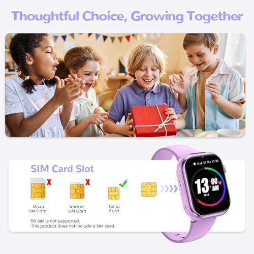 4G Children's Smartwatch GPS Watch with Video Calls, Voice Chat, School Mode, Dual Camera, Alarm, Pedometer, IP68 Calculator Smart Watch for Boys and Girls, Purple
