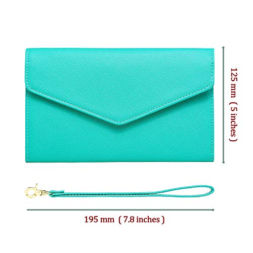 Krosslon Rfid Passport Holder Wristlet Travel Wallet Trifold Documents Organizer Slim Purse, Fit US UK CA Passport Cover Best Traveling Accessories for Women, Turquoise(213#)