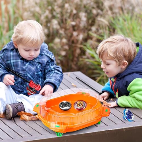 Burst Stadium Spinner Battle Set, 6 Spinner Toy & 2 Devices & 1 Launch Arena for Children 6+ Years Old, Multiplayer Fighting Game (Orange)