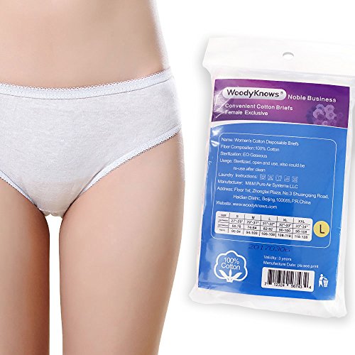 Disposable Underwears - WoodyKnows Cotton Regular Briefs Panties Undies, Individually Wrapped Packages, Medium, 5 pcs