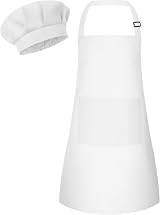 Bouiexye Kids Apron and Chef Hat Set Adjustable with 2 Pockets White view 1