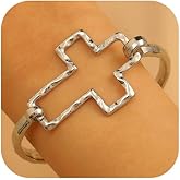 YNZGYBY Large Gold Cross Bangle Bracelet for Women Chunky Bold Silver Wide Crucifix Hammered Bangles Thick Adjustable Statement Bracelets Religious Jewelry Gifts