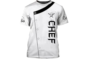 QUNBZOU Mens 3D Print Chef Jacket Short Sleeve Personalized Chef Coat Quick Dry T-shirt Cook Shirt BBQ Shirt