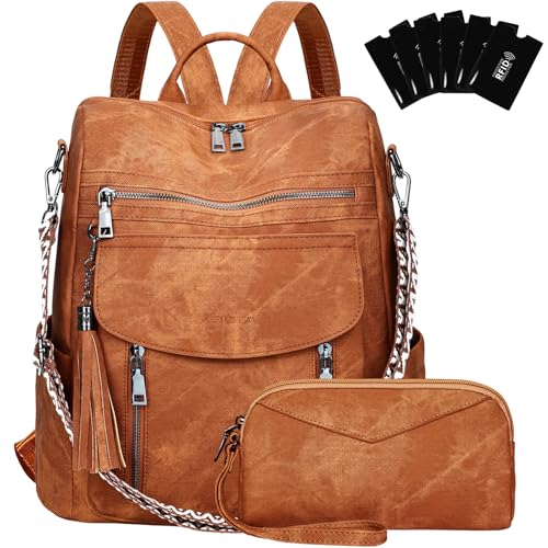 LEASOUL Women's Vegan Leather Waterproof and Anti-Theft Stylish Laptop Backpack for Office, University and Travel