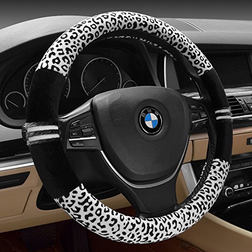 Car Steering Wheel Cover Automotive Interior Accessories-Microfiber Leather Anti Slip Wrap Universal Odorless 15 inch (white)