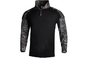 LOONG FLAG CLAN Men’s Combat Shirt, Tactical Ripstop Camo Shirt, Long Sleeve Military Shirts with Elbow Pads 1/4 Zip
