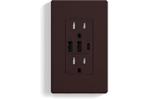 ELEGRP USB Outlets Receptacles, 3-Port Wall Outlet, 30W 6.0A Electrical Outlet, 15 Amp Tamper-Resistant Outlet with Type C Ports, UL Listed, Wall Plate Included, 1 Pack, Matte Brown