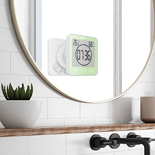 Digital LCD Waterproof Timer Shower Clock New Design Bathroom Clock Wall Mounted, Suction Cup, Displays Time, Temperature, and Indoor Relative Humidity (green)