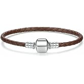 ABAOLA Leather Woven Bracelet with 925 Sterling Silver Snap Clasp Charms