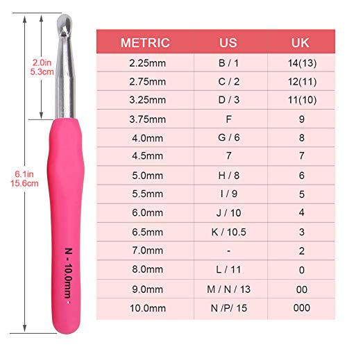 Pveath All-in-One Crochet Hooks Set, 14Pcs Full Size Soft Handles Knitting Needles Kit + 10Pcs Crochet Locks + 9 Large Eye Hand Sewing Hooks + Crochet Hook Case, for Adults Beginners