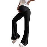OYOANGLE Women's Maternity Flare Yoga Pants Stretchy Workout Athletic Bell Bottom Pregnancy Leggings
