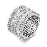 DIFINES Redbarry Vintage CZ Diamond Wide Band Eternity Statement Ring 18k White Gold Plated, Size 5.5-9, Gift for Woman/Girl Love, Thanks, Valentine Day