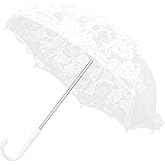 Msiud White Lace Embroidery Umbrella, 17.5 * 18.7in Bridal Decorative Photography Craft Sunshade Vintage Parasol Flowers Wedding Pet Decoration Umbrellas for Party Kids Women Photo Shoot Props