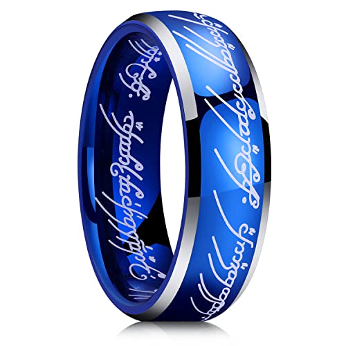 King Will Anillo de carburo de tungsteno de 7 mm para hombres Anillo mágico azul de los anillos Anillo de bodas para hombres Mujeres Ajuste cómodo Alto pulido 7