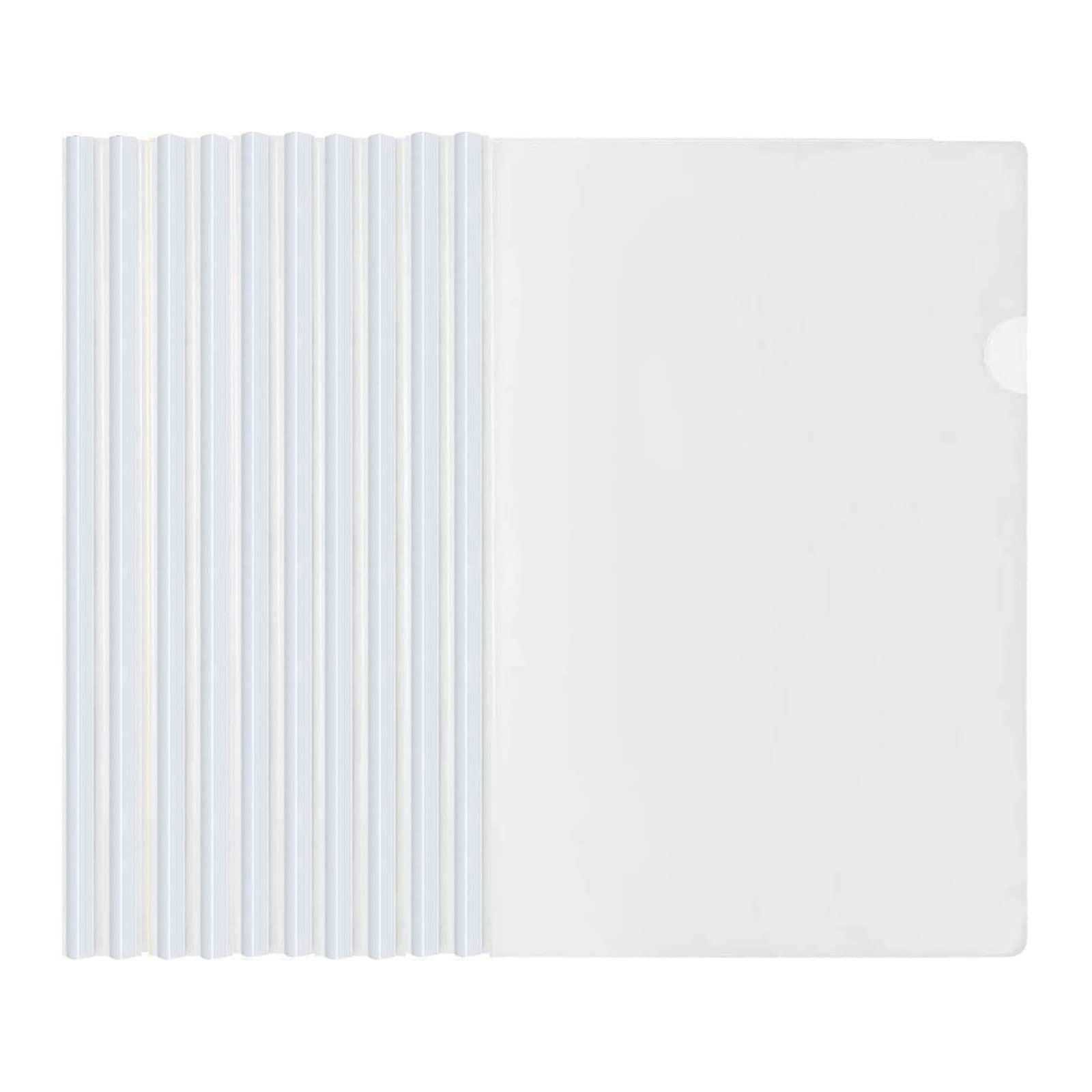 A4 Report Covers with Sliding Bar, 10 Pack Sliding Bar Binder, Clear Report Covers, Capacity 150 Sheets, for School Office Documents Classification, White