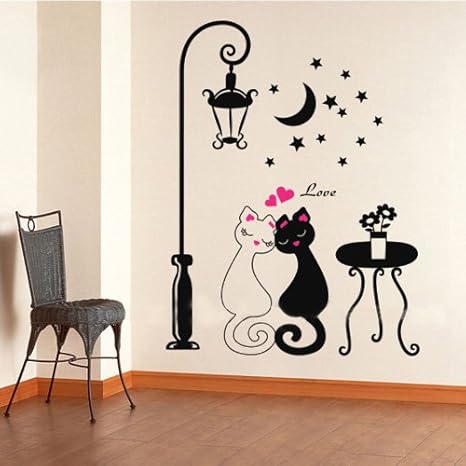 Amazon Zinder Tm Diyかわいいカップル猫漫画のウォールステッカー子供の児童室の装飾adesivoデparede壁紙装飾 ウォールステッカー オンライン通販