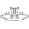 EAMTI 3CT 925 Sterling Silver Engagement Rings 3-Stone Emerald Cut Cubic Zirconia CZ Wedding Promise Rings for Her Wedding Bands for Women Size 3-11