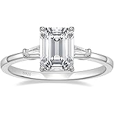 EAMTI 3CT 925 Sterling Silver Engagement Rings 3-Stone Emerald Cut Cubic Zirconia CZ Wedding Promise Rings for Her Wedding Bands for Women Size 3-11