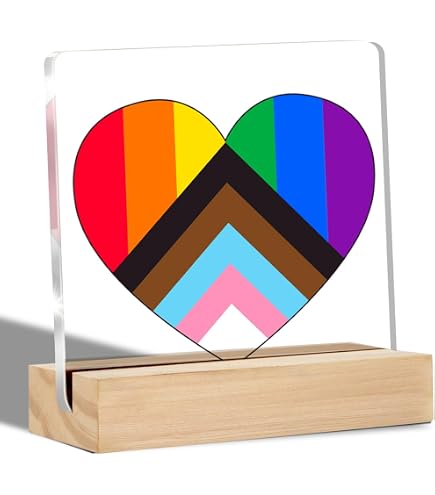 LGBT Pride - Cartello in legno con cornice arcobaleno in bambù con flauto da appendere in legno retrò Pride Love Decorazione da parete per LGBTQ Queer Gay Lesbian 56 x 30 cm