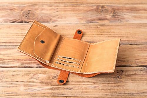 Orange Tan Saddle Natural Genuine Leather Trifold Wallet for Cards Bills and Coins Mother's Day Gift for Her