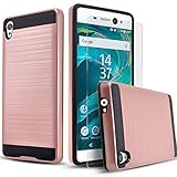 Sony Xperia XA Ultra Case, 2-Piece Style Hybrid Shockproof Hard Case Cover with [Premium Screen Protector] + Circle(TM) Stylus Touch Screen Pen Rose Gold