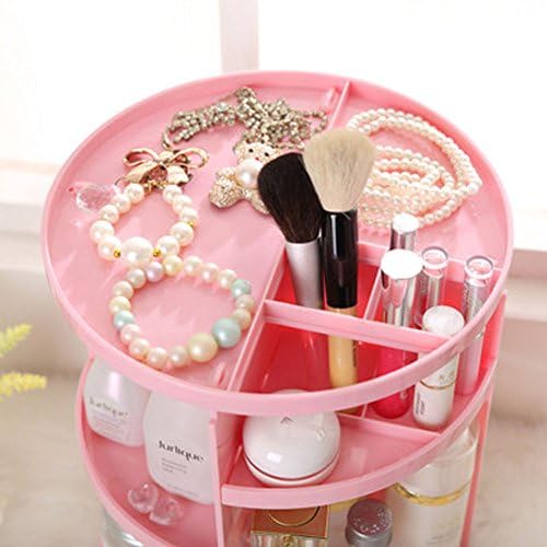 TamPa 360-Degree Rotating Makeup Organizer DIY Detachable Spinning Makeup Holder Adjustable Multi-Function Cosmetic Storage Unit Fits Different Types of Cosmetics and Accessories (Pink)