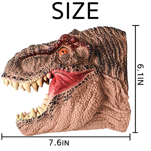 DLseego Dinosaur Hand Puppets Toys Soft Rubber Realistic Spines Dragon Role Play Toy for Kids and Adult-Tyrannosaurus-Brown