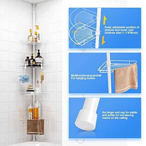 AIYAKA Tension Corner Shower Pole Caddy, with 2 Hooks, Bathroom Storage